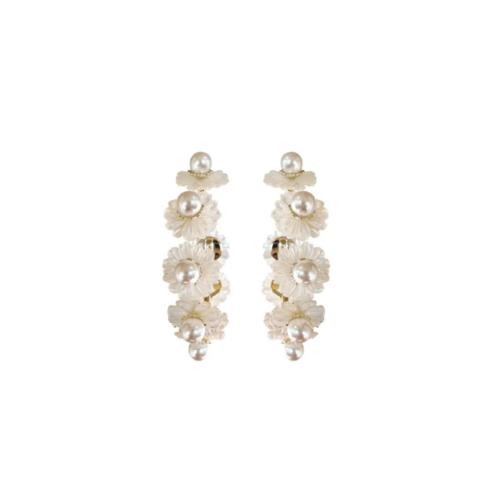 Petite Mother Of Pearl Wildflower Hoops