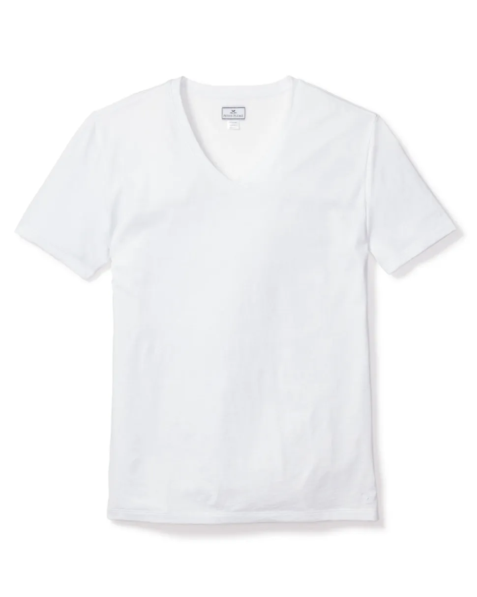 Pima Cotton Men's White V-Neck Top