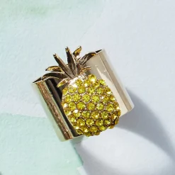 Pineapple Napkin Rings in Yellow, Set of Two