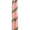Pink Garland and Berry Hand-Painted Taper Candles, Set of Two