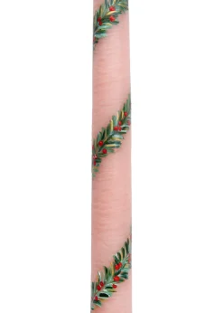 Pink Garland and Berry Hand-Painted Taper Candles, Set of Two