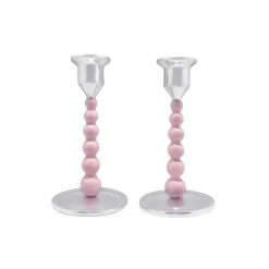 Pink Pearled Candlestick Set
