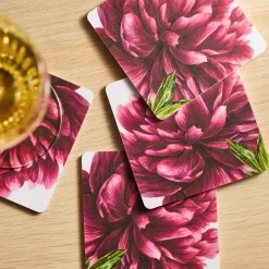 Pink Peony Birchwood Coasters, Set of 4