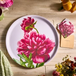 Pink Peony Birchwood Coasters, Set of 4