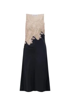 Pinstripe Dress with Lace Encrustation in Black