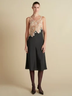 Pinstripe Dress with Lace Encrustation in Black