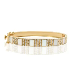 Pinstripe Strength Diamond Bangle Bracelet with Mother of Pearl Inlay