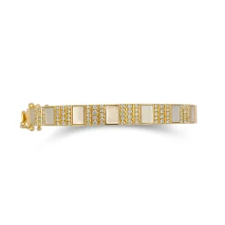 Pinstripe Strength Diamond Bangle Bracelet with Mother of Pearl Inlay