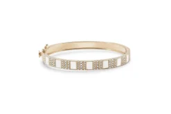 Pinstripe Strength Diamond Bangle Bracelet with Mother of Pearl Inlay