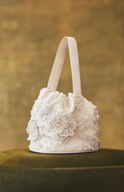 Piper Bucket Bag in Ivory with 3D Lace Embellishment
