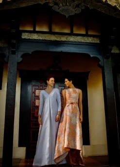 Pleat Front Long Sleeve Wedding Gown