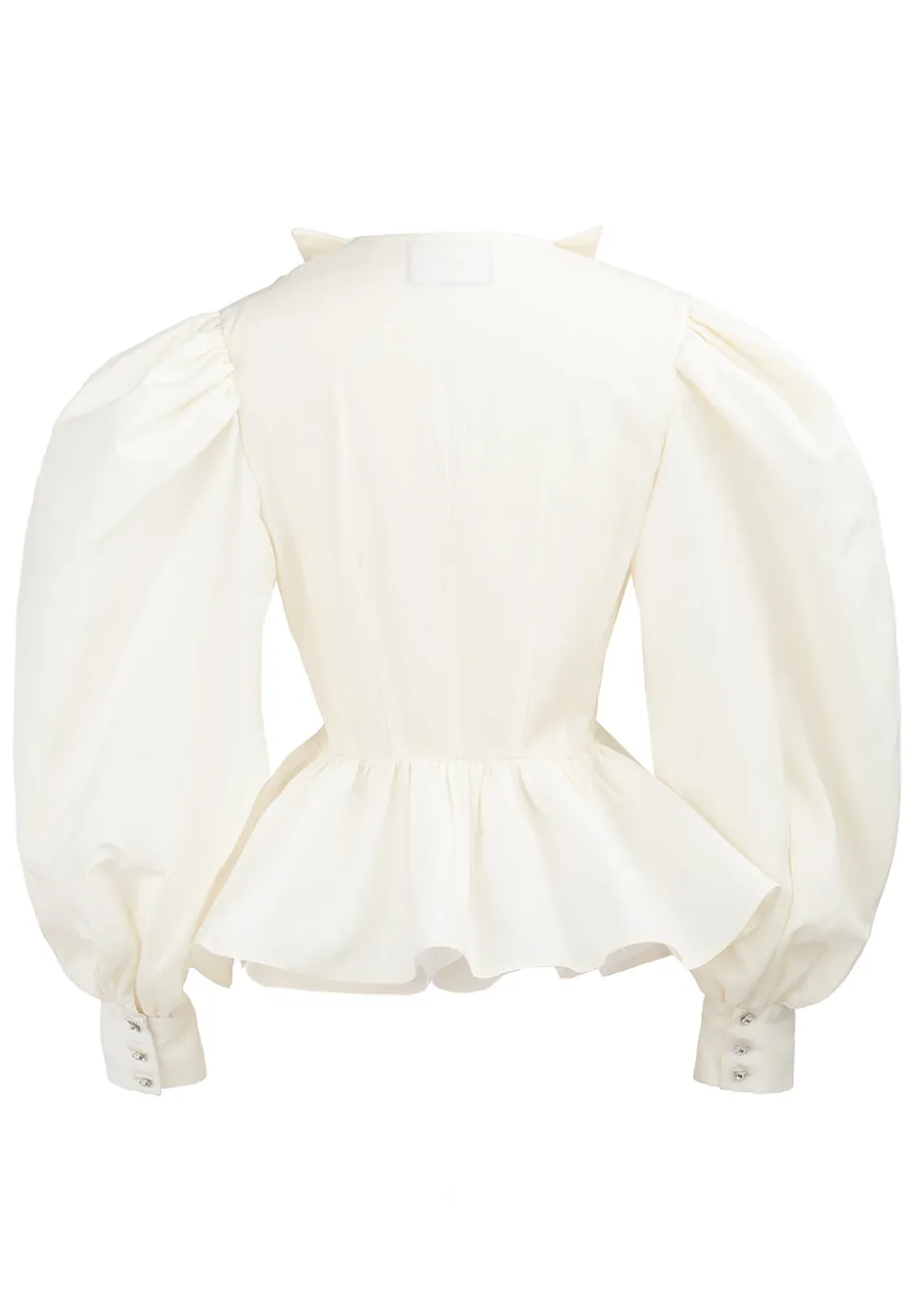 Plunging Peplum Top with Bishop Sleeve
