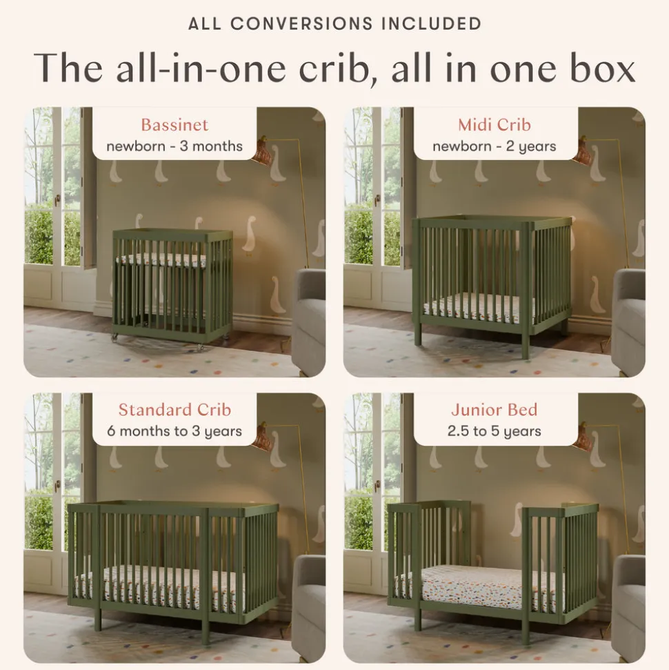 Pogo 8-in-1 Convertible Crib with All-Stages Conversion Kits in Olive