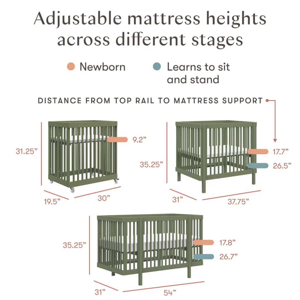 Pogo 8-in-1 Convertible Crib with All-Stages Conversion Kits in Olive