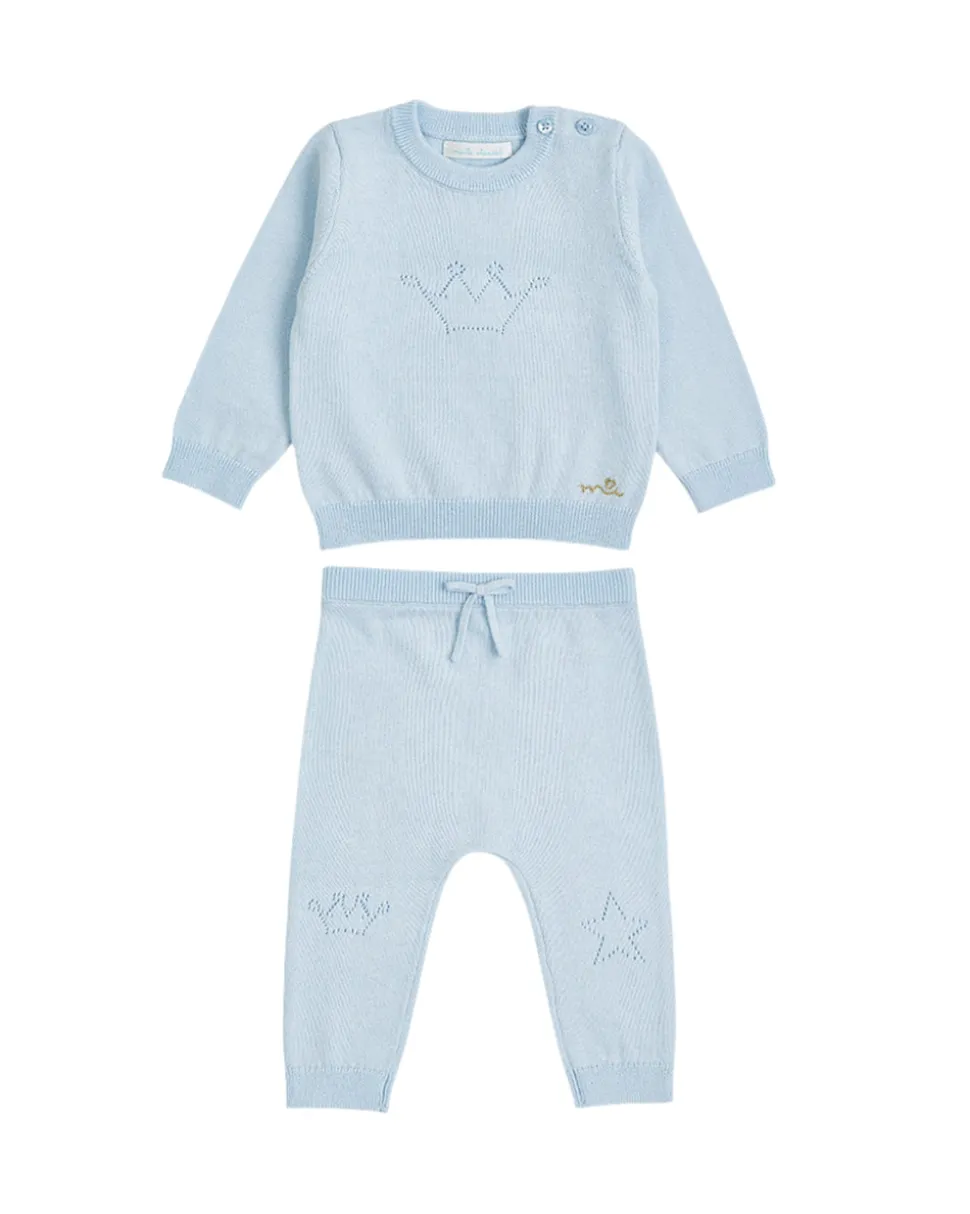 Pointelle Crown Crawler Set in Blue
