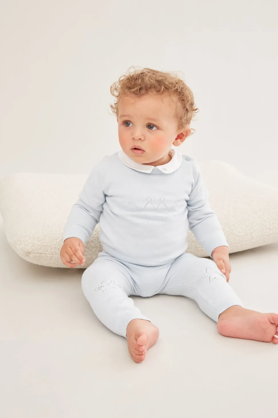 Pointelle Crown Crawler Set in Blue