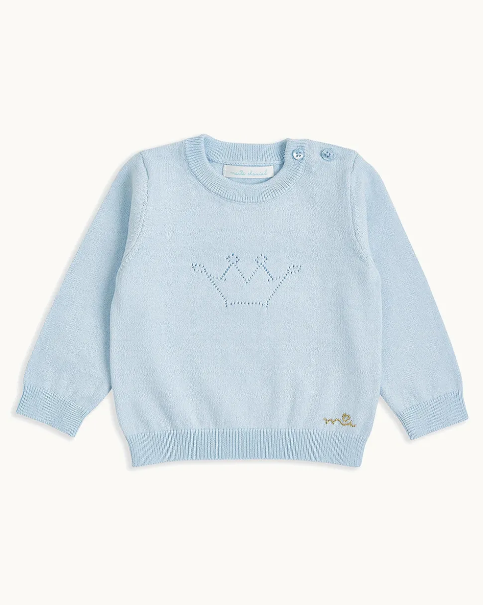 Pointelle Crown Crawler Set in Blue