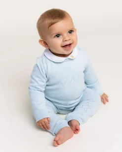Pointelle Crown Crawler Set in Blue