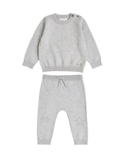 Pointelle Star Crawler Set in Grey