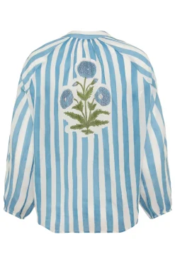 Porto Popover Top in Blue Stripe
