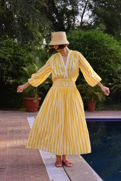 Porto Popover Top in Yellow Stripe