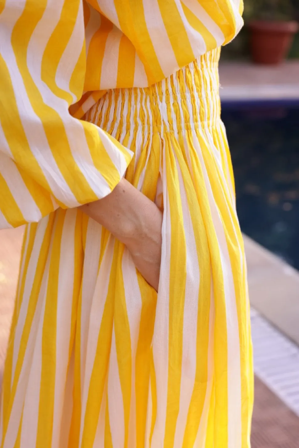 Porto Popover Top in Yellow Stripe