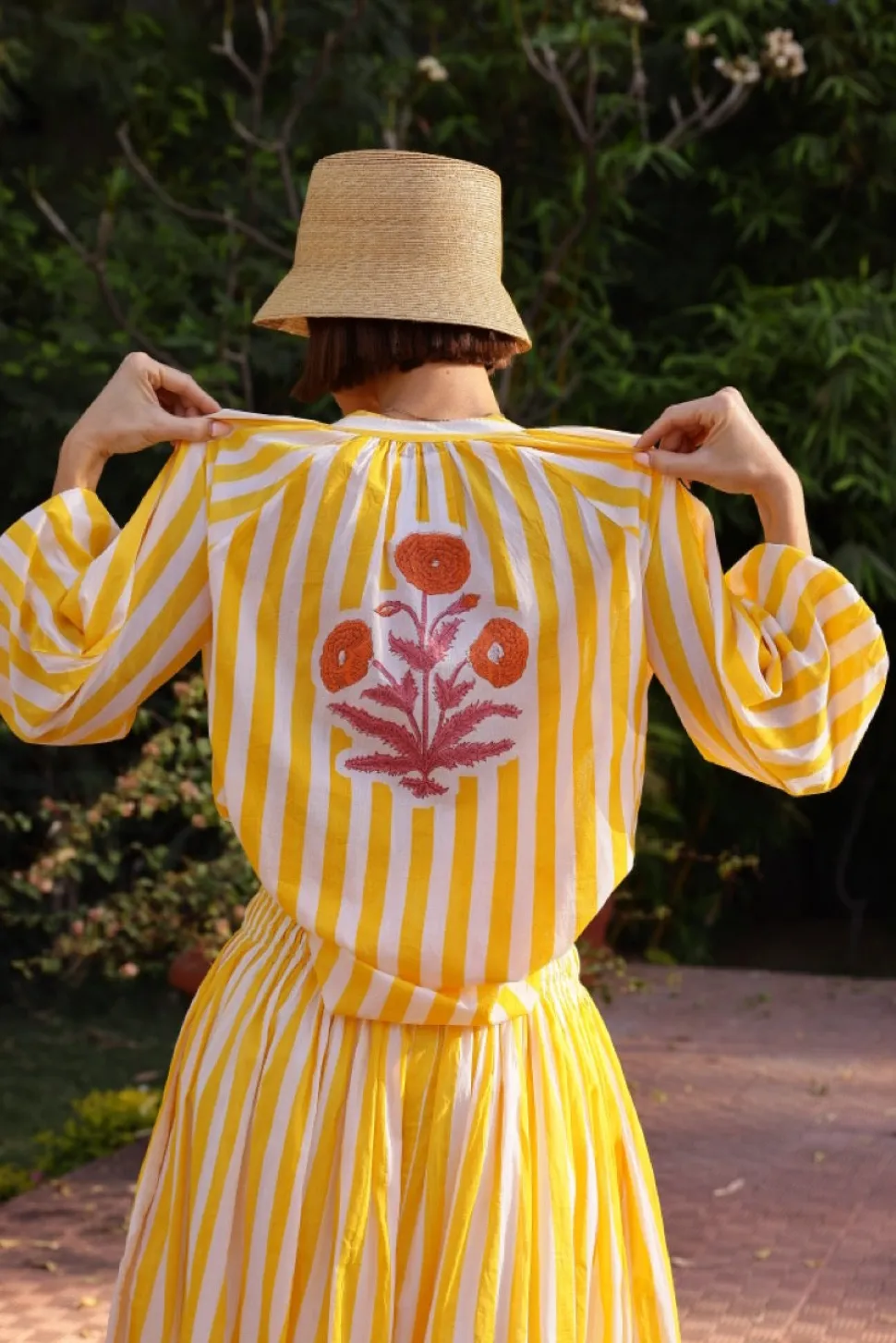 Porto Popover Top in Yellow Stripe