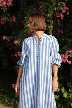 Positano Striped Caftan in Blue Stripes