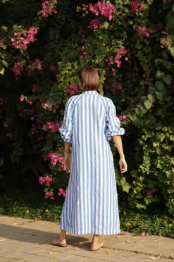 Positano Striped Caftan in Blue Stripes