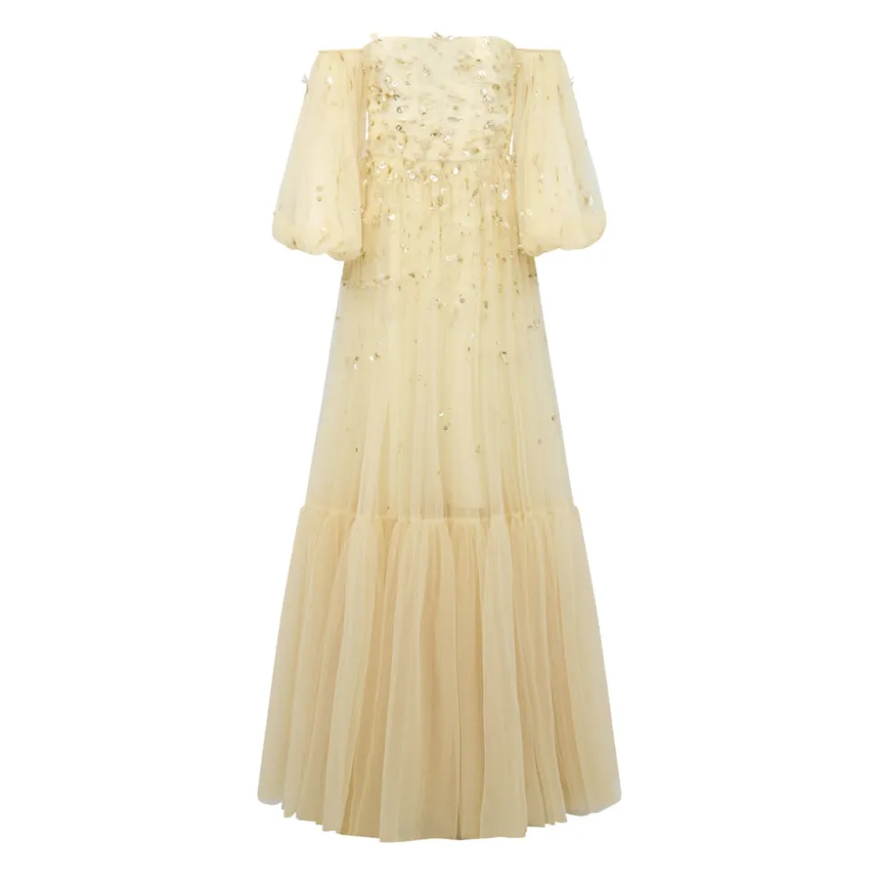 Priyanka Gown in Gold Tulle with Sporadic Sequins