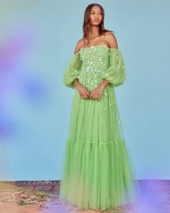 Priyanka Gown in Parakeet Tulle with Sporadic Sequins