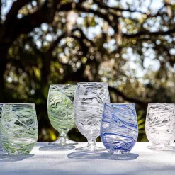 Puro Marbled Stemless Wine Glass in Blue