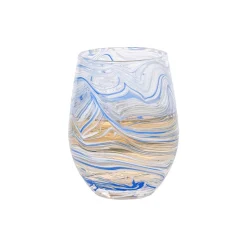 Puro Marbled Stemless Wine Glass in Blue