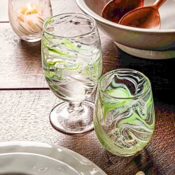 Puro Marbled Stemless Wine Glass in Green