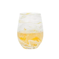 Puro Marbled Stemless Wine Glass in Yellow