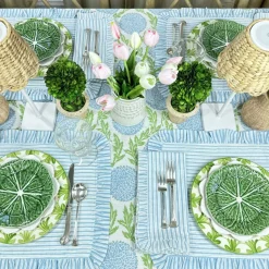 Quilted Ruffle Placemats in Blue Stripe, Set of 4