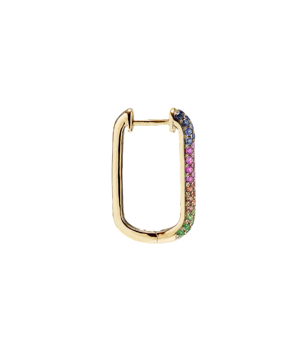 Rainbow Sapphire Oval Hoop Earrings