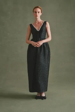 Rainey Dress in Black Floral Brocade