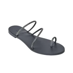 Raissa Vegetable Tanned Leather Sandal in Black Crystal