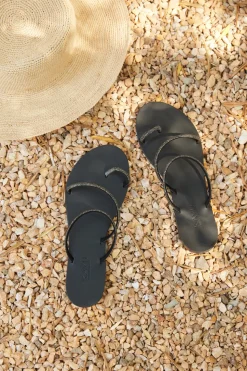 Raissa Vegetable Tanned Leather Sandal in Black Crystal