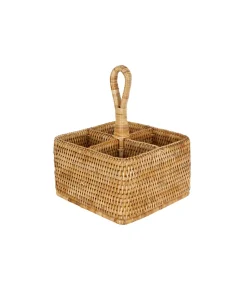 Rattan Cutlery and Condiment Carrier in Natural