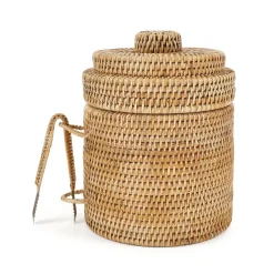 Rattan Ice Bucket with Tongs