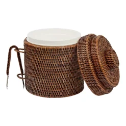 Rattan Ice Bucket with Tongs