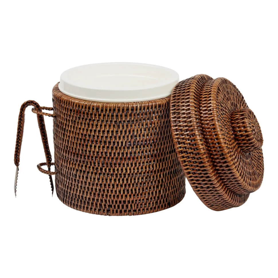Rattan Ice Bucket with Tongs