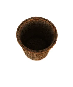 Rattan Waste Paper Bin in Dark Brown