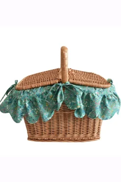 Rectangular Picnic Basket Made With Liberty Fabric in Donna Leigh Green
