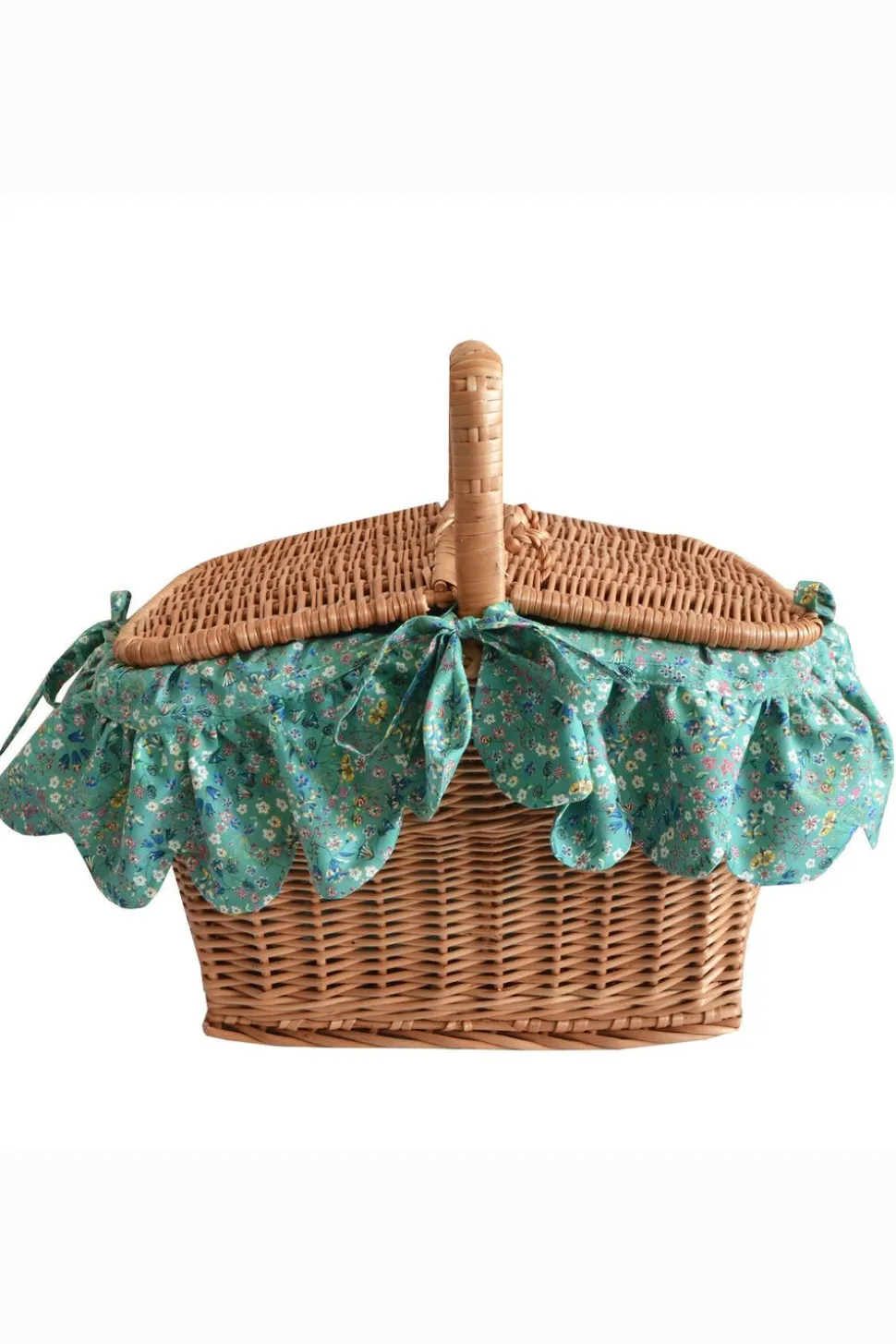 Rectangular Picnic Basket Made With Liberty Fabric in Donna Leigh Green