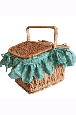 Rectangular Picnic Basket Made With Liberty Fabric in Donna Leigh Green