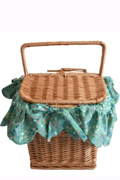 Rectangular Picnic Basket Made With Liberty Fabric in Donna Leigh Green
