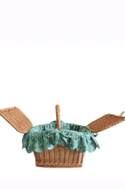 Rectangular Picnic Basket Made With Liberty Fabric in Donna Leigh Green